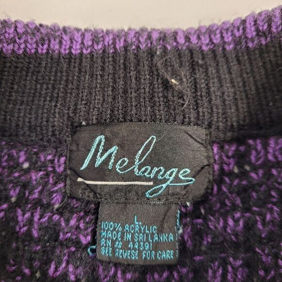 VINTAGE 80s purple oversized crew neck acrylic knit sweater unisex L - Picture 4 of 6